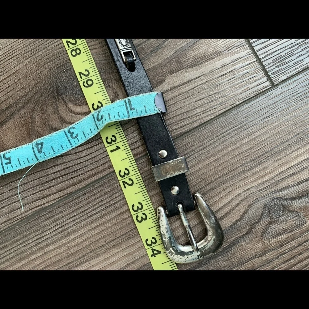 Black Leather Belt with Silver Buckle